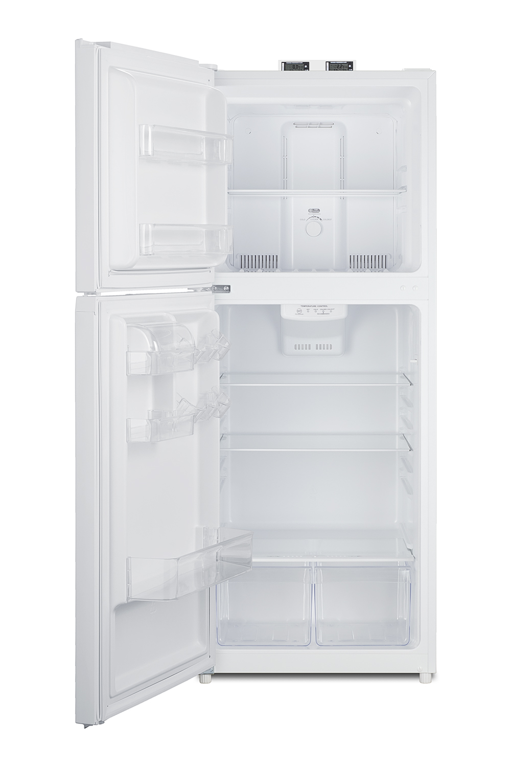 10.1 cu.ft. break room refrigerator-freezer in white with NIST calibrated alarm/thermometers, frost-free operation